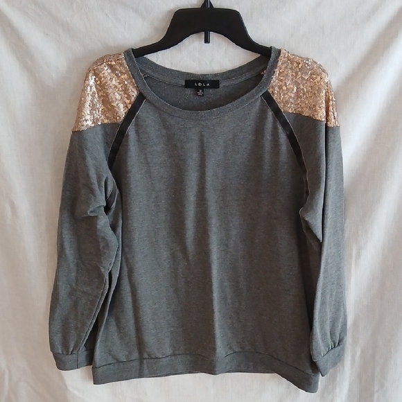 Lola Charcoal Sweatshirt with Gold Sequin Shoulders - Picture 1 of 3